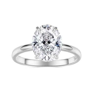 925 Sterling Silver 3.5 Carat Oval Zircon Ring with White Gold Plating for Women - 0