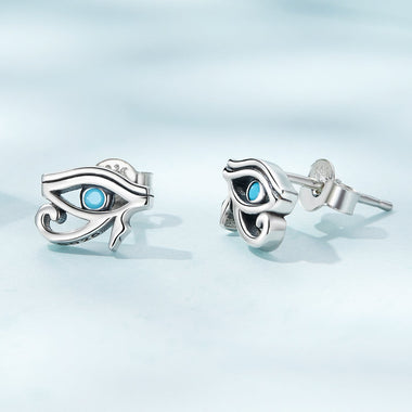 925 Sterling Silver Turquoise Earrings, 0.6*0.9cm, Oxidized Silver Finish for Women - 0
