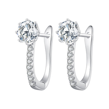 925 Sterling Silver Earrings with Pavé Setting CZ, Platinum Plated, 16x5.5mm for Women - 0