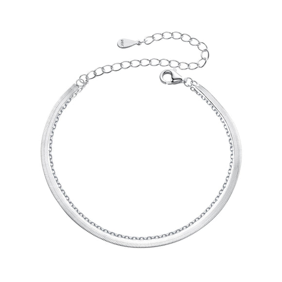 925 Sterling Silver 15+6cm White Gold Plated Bracelet for Women