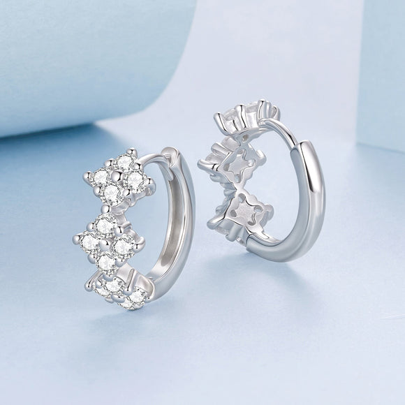925 Sterling Silver Earrings with Pavé Setting CZ - 1.2*0.65cm, White Gold Plated for Women