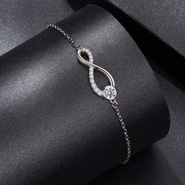 925 Sterling Silver Moissanite Pavé Bracelet for Women - 21cm, White Gold Plated, CZ - 0