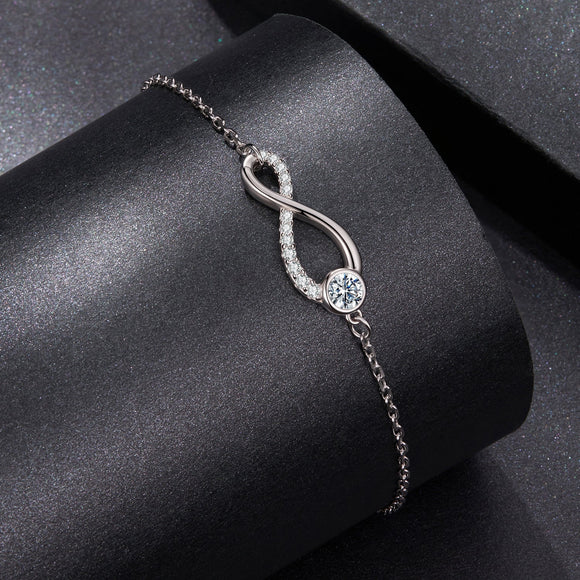 925 Sterling Silver Moissanite Pavé Bracelet for Women - 21cm, White Gold Plated, CZ