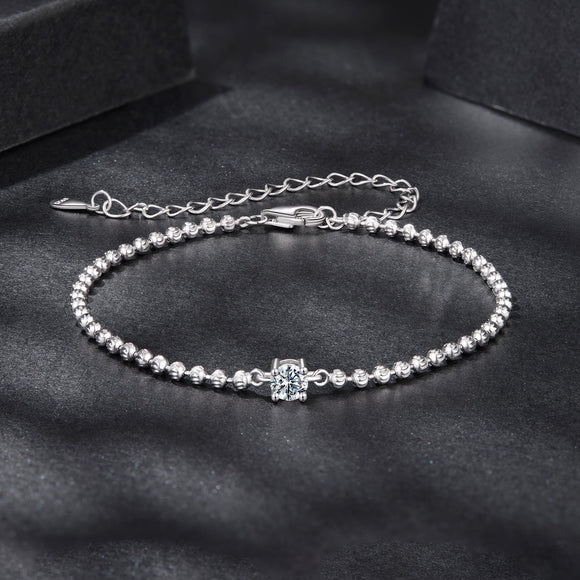 925 Sterling Silver Moissanite Bracelet 15+6cm with White Gold Plating for Women