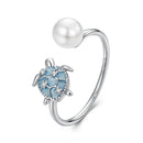 925 Sterling Silver Turtle Ring with Quality Shell Pearl & CZ - Size: nan-1
