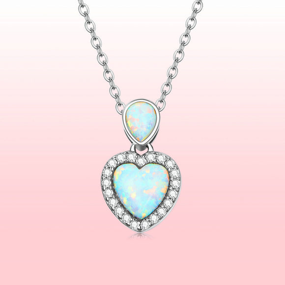 925 Sterling Silver Genuine Translucent Opal Necklace with CZ for Women