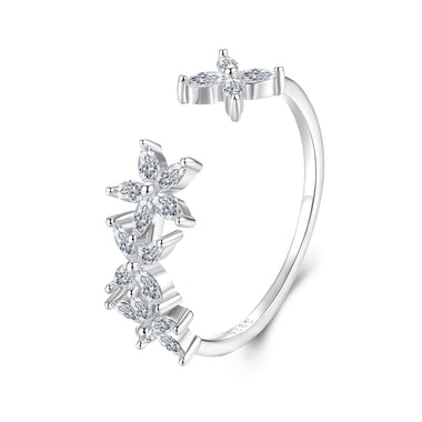 925 Sterling Silver White Gold Plated Pavé Setting CZ Flower Ring for Women