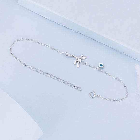 925 Sterling Silver 16.5cm+5cm Enamel Dragonfly Bracelet for Women