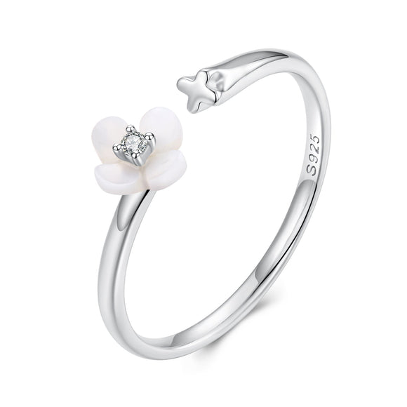 925 Sterling Silver White Gold Plated Ring with Nacre and CZ for Women