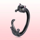 S925 Sterling Silver Plated Black Gold Cat-themed Ring for Women-5