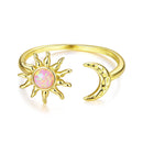 925 Sterling Silver Gold Plated Ring with Synthetic Opal Sun & Moon for Women-1