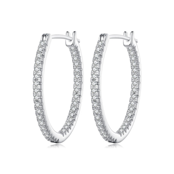925 Sterling Silver Earrings with Pave Setting CZ in White Gold for Women