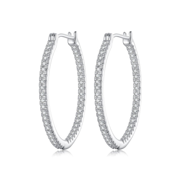 925 Sterling Silver Earrings with Pave Setting CZ in White Gold for Women
