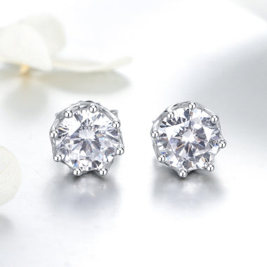 925 Sterling Silver Plated Platinum 0.6cm CZ Earrings - 0