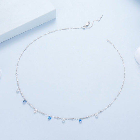 925 Sterling Silver & White Gold Plated Adjustable Layered CZ Necklace for Women