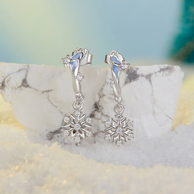 925 Sterling Silver Earrings with Plated White Gold, 2.2*0.7cm, Enamel + Pavé Setting for Women - 0