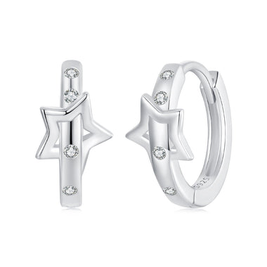925 Sterling Silver & White Gold Earrings with Pavé Setting CZ - 12x6mm for Women - 0