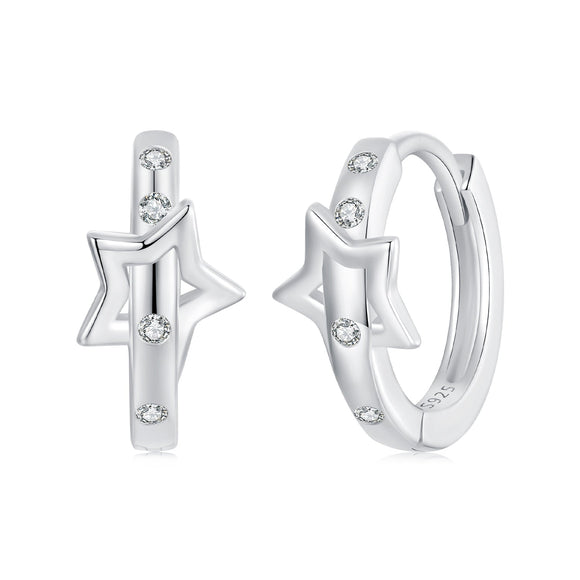 925 Sterling Silver & White Gold Earrings with Pavé Setting CZ - 12x6mm for Women