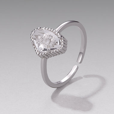 925 Sterling Silver Ring with Transparent Glass and CZ, 0.15cm Width, for Women - 0
