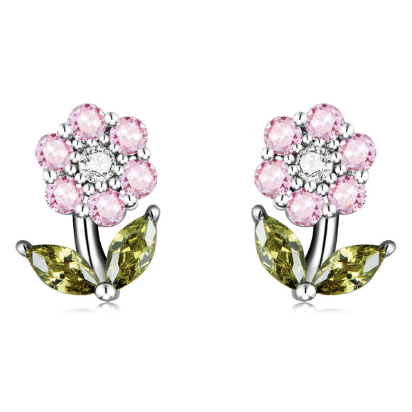 925 Sterling Silver Earrings with Pavé Setting CZ in White Gold