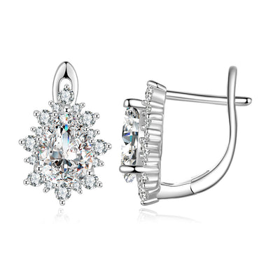 925 Sterling Silver Platinum Plated CZ Pavé Setting Earrings