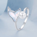 925 Sterling Silver Ring with Shell Pearl and Transparent Glass-5