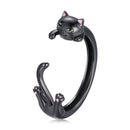 S925 Sterling Silver Plated Black Gold Cat-themed Ring for Women-3