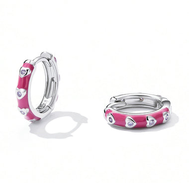 925 Sterling Silver Enamel CZ Earrings for Women, 1.2*0.3cm, Platinum Plated - 0