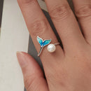 925 Sterling Silver Enamel White Gold Plated Fishtail Ring with Quality Shell Pearl for Women-4