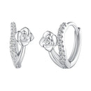 925 Sterling Silver Platinum Plated Pavé CZ Earrings-1