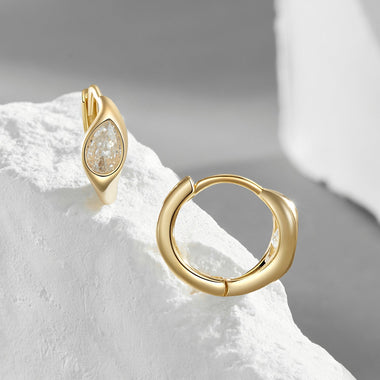 925 Sterling Silver Pave Setting CZ Earrings with Gold Plating, 1.3x0.5cm for Women - 0