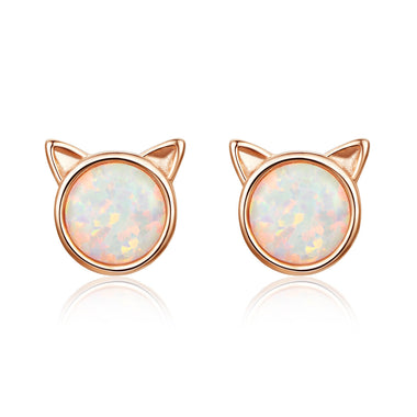 925 Sterling Silver Plated Rose Gold Opal Earrings 0.8cm for Women - 0