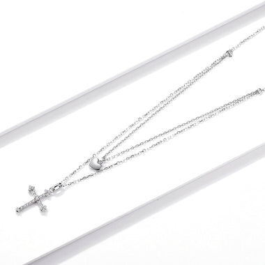 925 Sterling Silver Adjustable Platinum Plated Necklace with CZ - 1.4cm for Women - 0