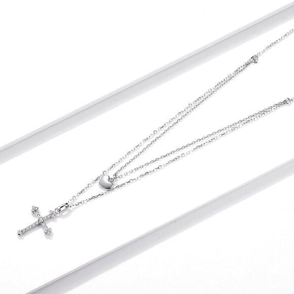 925 Sterling Silver Adjustable Platinum Plated Necklace with CZ - 1.4cm for Women