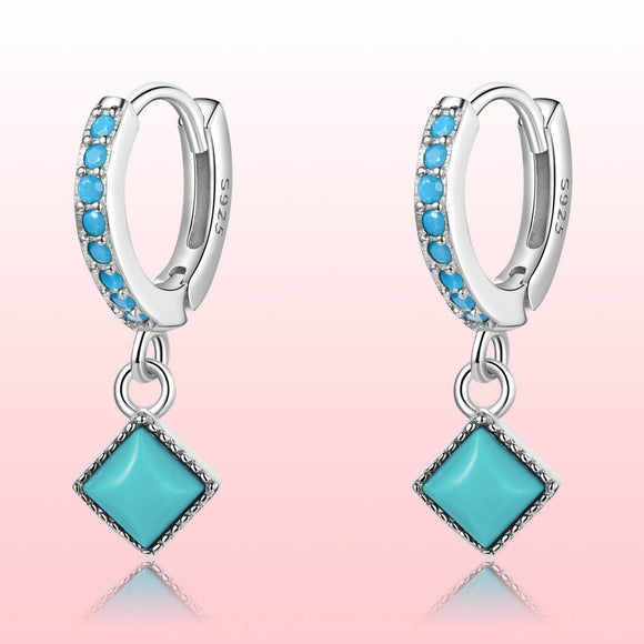 S925 Sterling Silver Turquoise Earrings - 2.1*0.7cm for Women