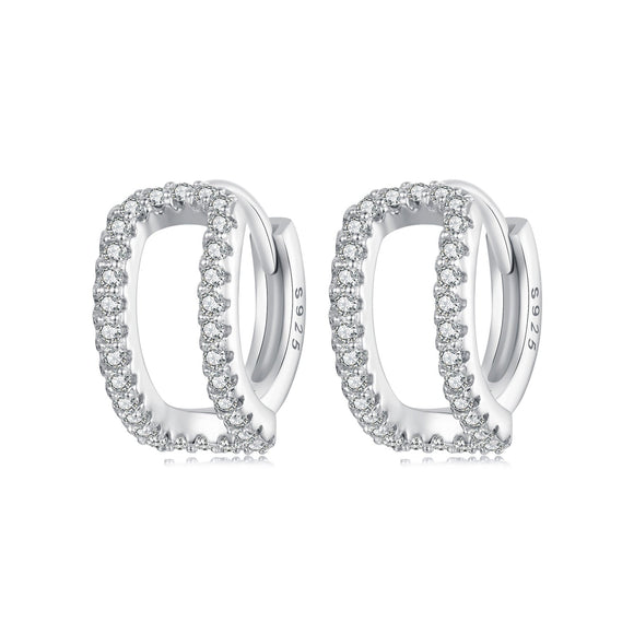 925 Sterling Silver Earrings with White Gold Plating and Pavé Setting CZ for Women