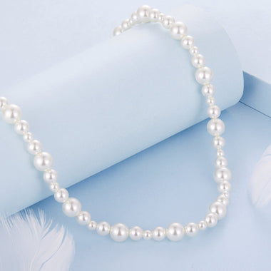 925 Sterling Silver White Gold Plated Necklace with Synthetic Pearls for Women - 0