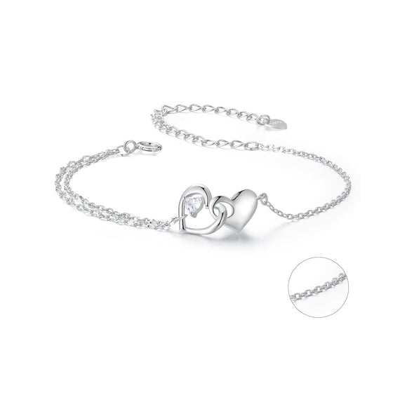 925 Sterling Silver Bracelet with Pave Setting CZ and White Gold Plating