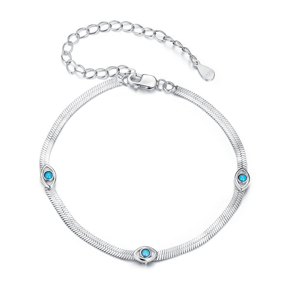 925 Sterling Silver White Gold Plated Multi-Layer Bracelet with Synthetic Turquoise