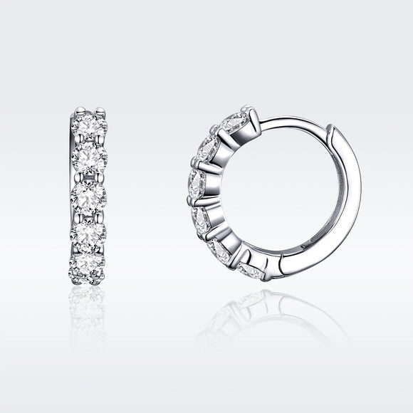 925 Sterling Silver Earrings with Pavé CZ in Platinum Plating, 1.6 x 0.3 cm for Women