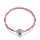 925 Sterling Silver Pavé Setting CZ Bracelet with Genuine Leather for Women-3