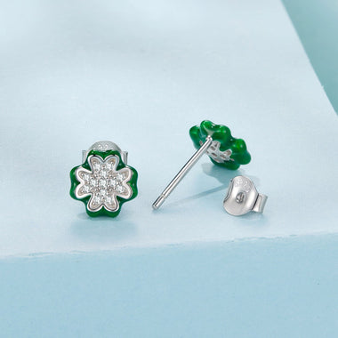 925 Sterling Silver Earrings with Pavé Set CZ & White Gold Plating, 0.75cm for Women - 0