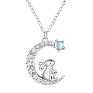925 Sterling Silver Moonstone Necklace with CZ in Platinum Finish for Women - 0