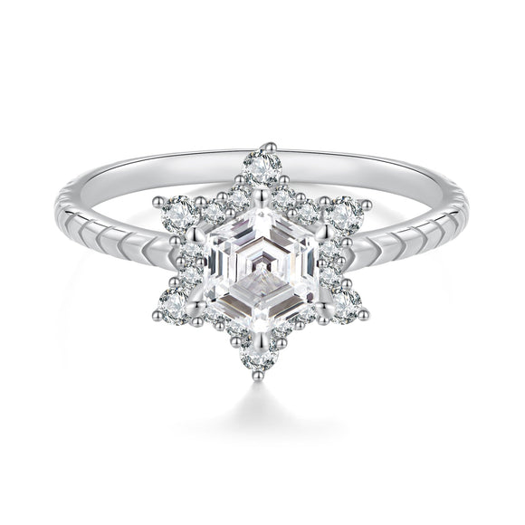 925 Sterling Silver White Gold Plated Ring with Pavé Set CZ, Size 6.0