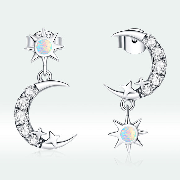 925 Sterling Silver Earrings with Translucent Opal and CZ in Oxidized Finish