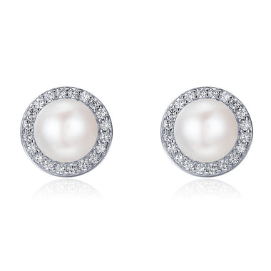 925 Sterling Silver Freshwater Pearl Earrings with CZ for Women