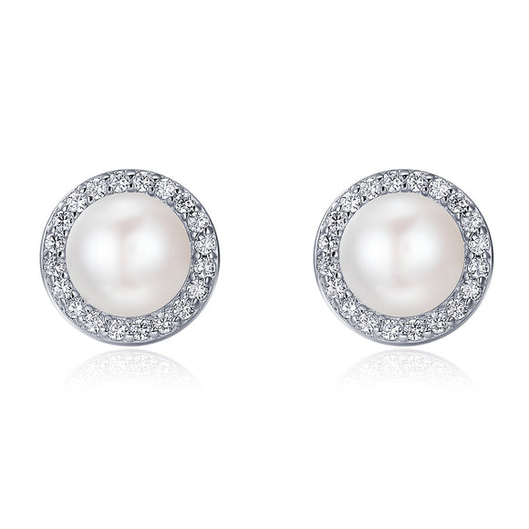 925 Sterling Silver Freshwater Pearl Earrings with CZ for Women