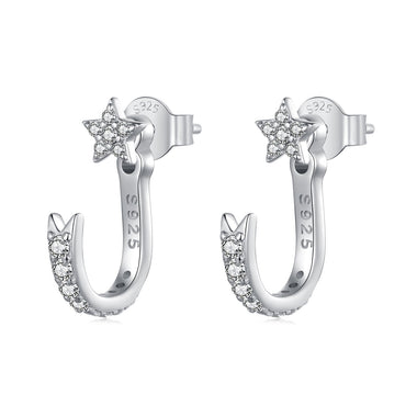 925 Sterling Silver CZ Earrings with White Gold Plating, 1.4x0.5cm for Women