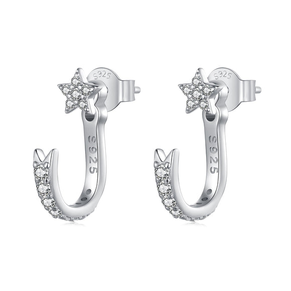 925 Sterling Silver CZ Earrings with White Gold Plating, 1.4x0.5cm for Women