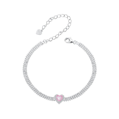 925 Sterling Silver White Gold Plated 8mm CZ Pendant Bracelet for Women